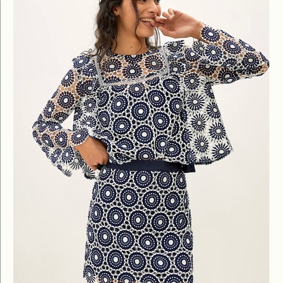 Anthropologie En Saison  embroidered long sleeve crochet set. Per - Picture 3 of 8